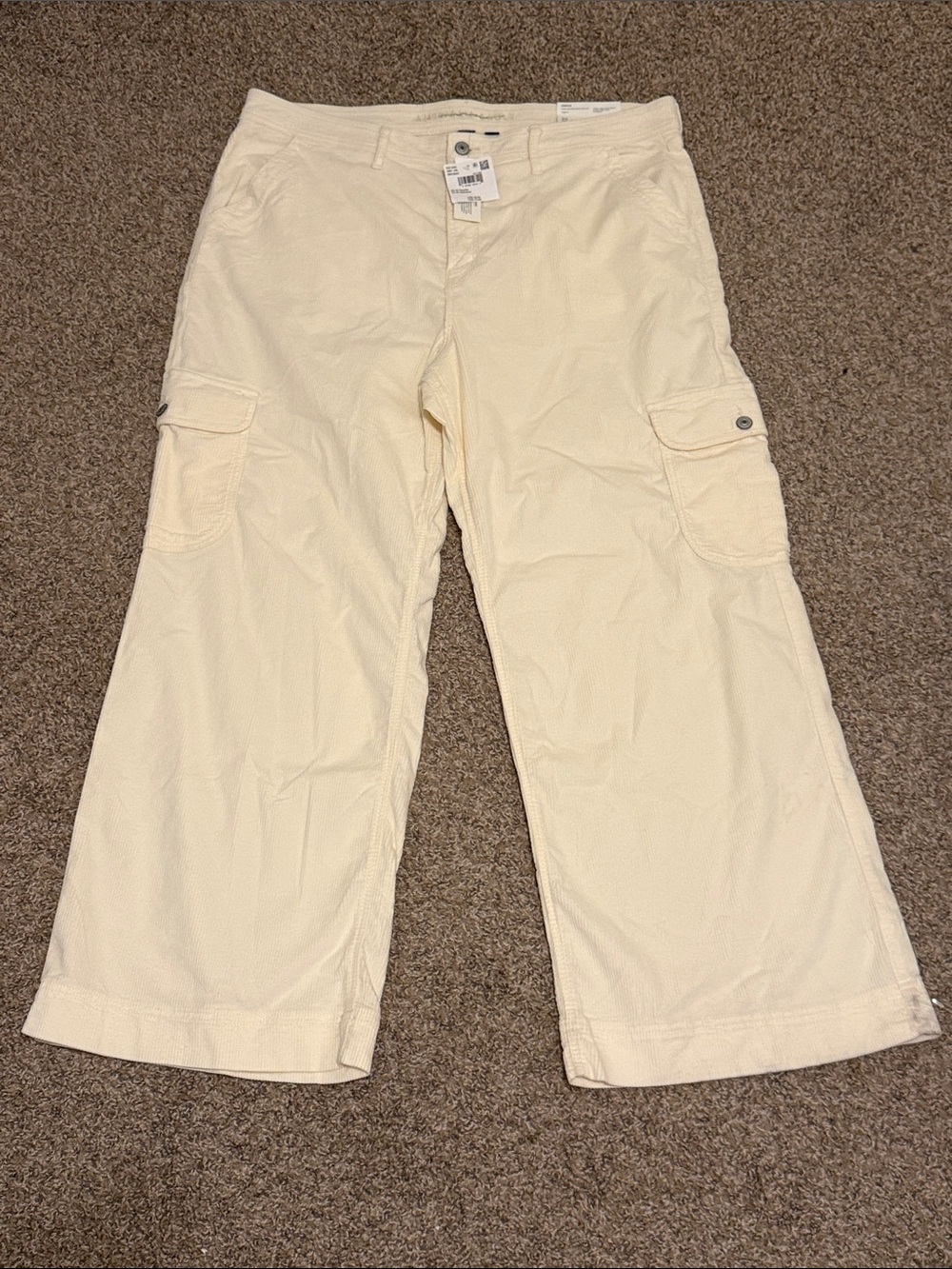 NWT American Eagle Outfitters Super High Rise Baggy Cream Wide-Leg Cargo Pants